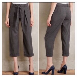Anthropologie Cartonnier Gray Wide Leg Tie Waist Trousers Cuffed Hem Pants 4